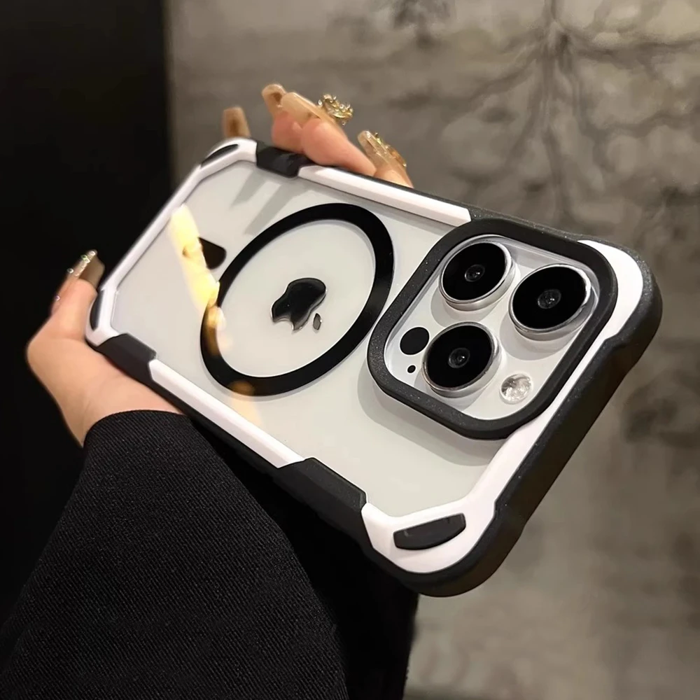 

Магнитный противоударный бронированный чехол Magsafe для iPhone 17 16 Pro Max 15, 14, 13, 12, 11, прозрачный противоударный акриловый чехол-бампер