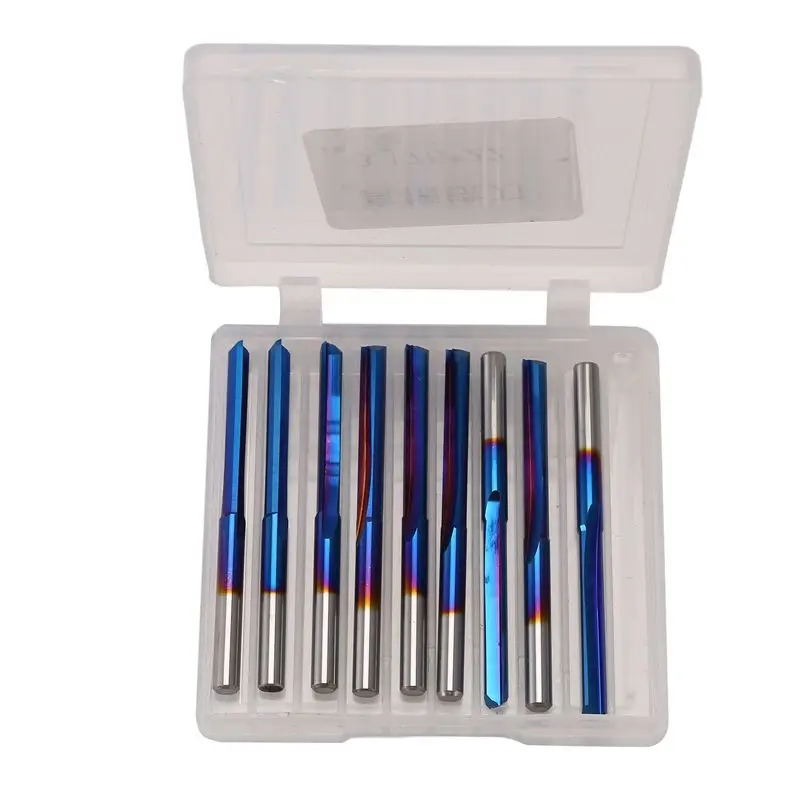 

10Pcs 3.175 Shank Blue Coated Straight End Mill 2 Flute Carbide Milling Cutter For Wood MDF Plastic CNC Engraving Bit-ABQU