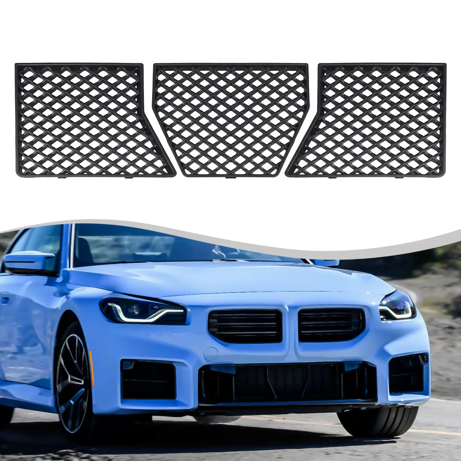 

Комплект из 3 решеток для переднего бампера автомобиля для BMW G87 M2 2023-2025, изготовленных из АБС-пластика, с индивидуальной подгонкой для улучшения потока воздуха