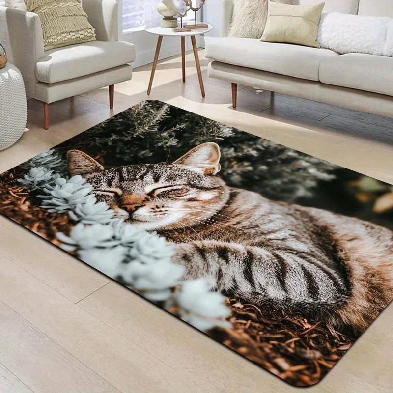 1pc Outdoor Nap Cat Esports Room Floor Mat, Bathroom Carpet, Kitchen Floor Mat, Living Room Carpet, Bedroom Carpet, Indoor Doo