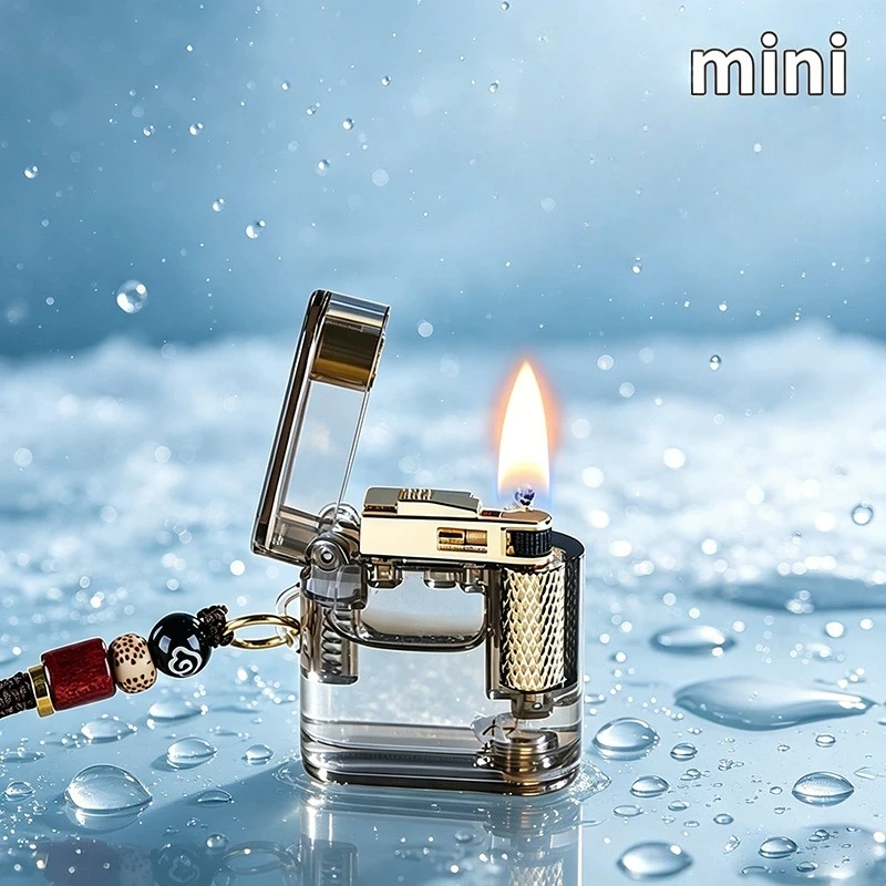 Gaomei Mini Portable Pendant Lighter Transparent Visible Fuel Tank Pendant Side Sliding Grinding Wheel Outdoor Lighter