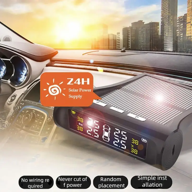 TPMS Solar Tire Pressure Sensor Monitoring System 4 Wheel: Internal External Sensors