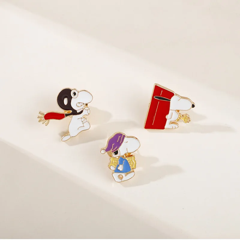 7 Pcs/set Kawaii Snoopy Brooch Cartoon Anime Alloy Brooch Badge Student Clothes Bag Decor Personality Male Female Pins Neckpin