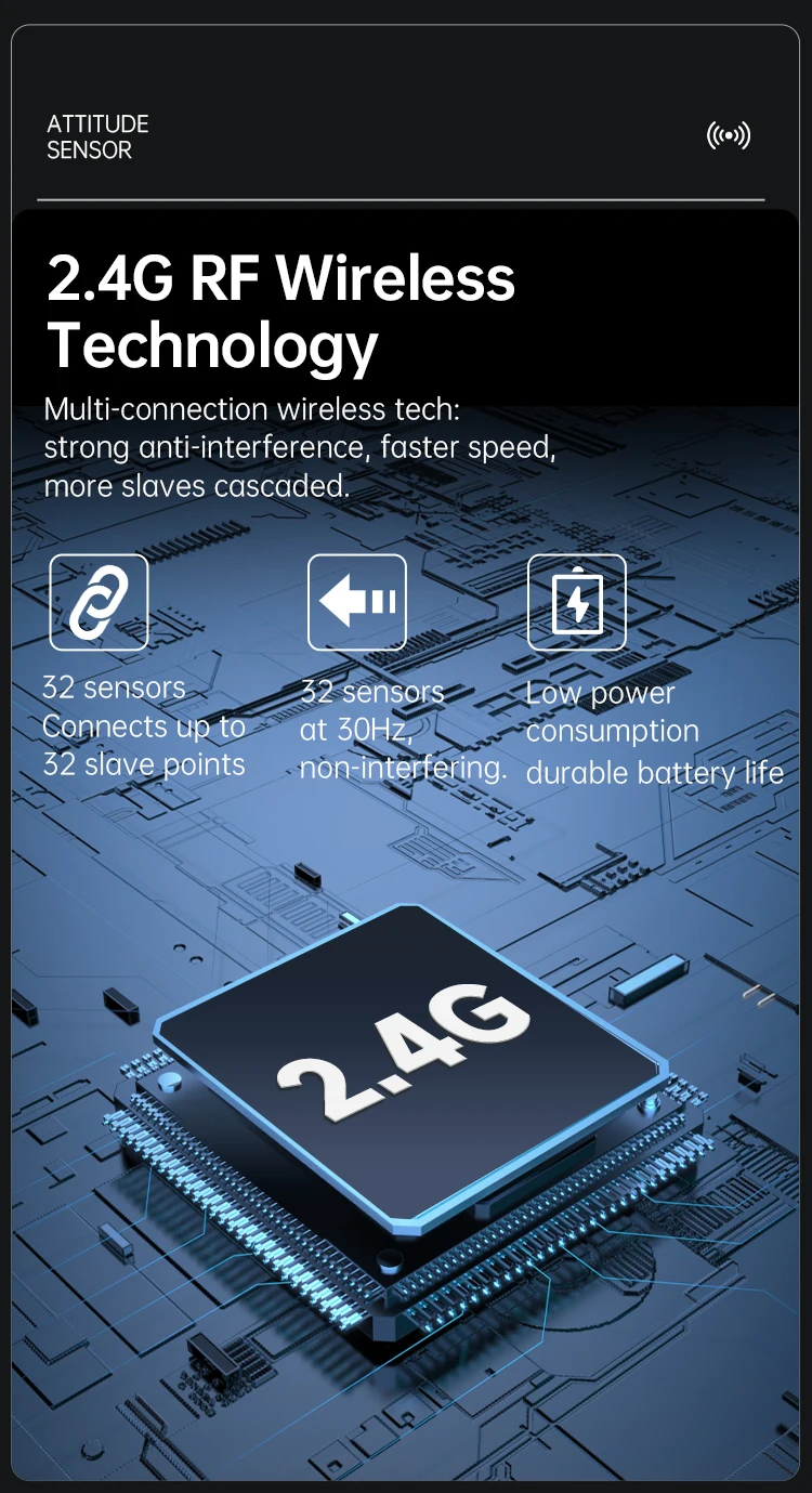 WT9011DCL-RF IMU Wireless Accelerometer Sensor, 32Slave Cascade Gyro 2.4GRadio Frequency Tilt Sensor for Human Movement Tracking