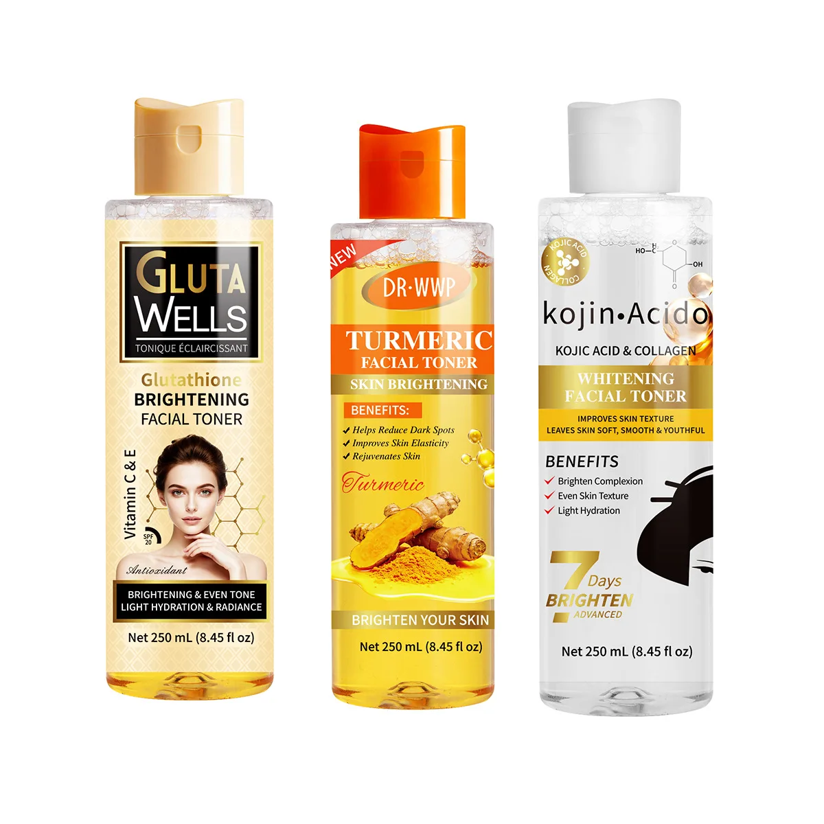 Turmeric Kojic Acid Facial Toner 250ml Whitening Hydrating Repair Soothing Face Toner Skin Care Moisturizing Facial Lotion
