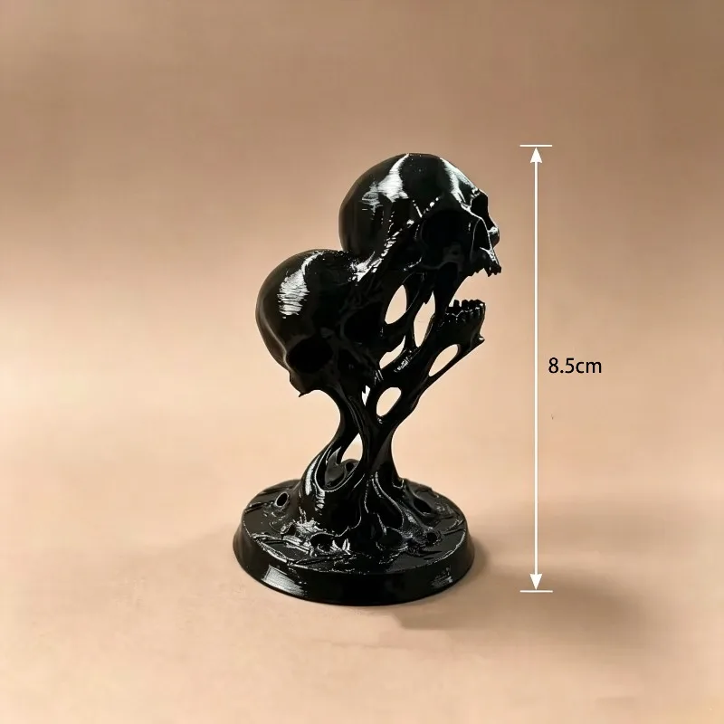 3D Printed Double Connected Skull Figurine Hollow Gothic Skeleton Sculpture Table Decor Punk Dark Aesthetic Desktop Shelf Decor