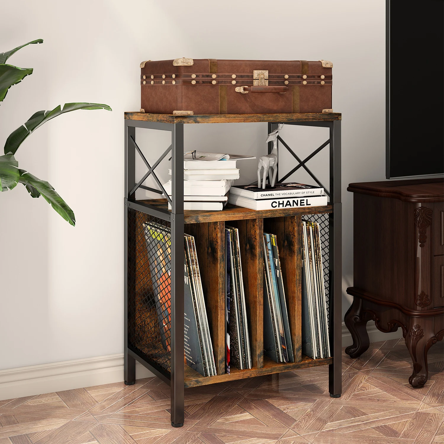 3-Tier Wood Record Player Stand Vinyl Record Storage Turntables Table to Hold up to 200