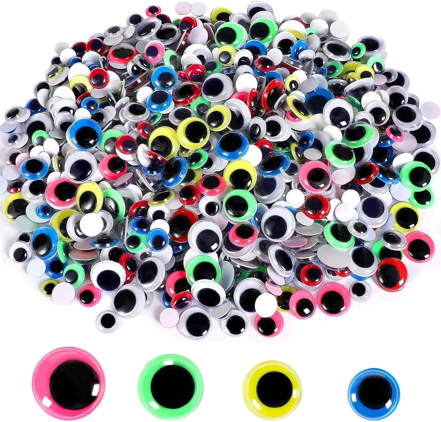 300pcs Wiggle Googly Eyes Self Adhesive for Craft Sticker Eyes 8mm To 15mm Assorted Colors Round Plastic Crafts Eyes for DIY Art