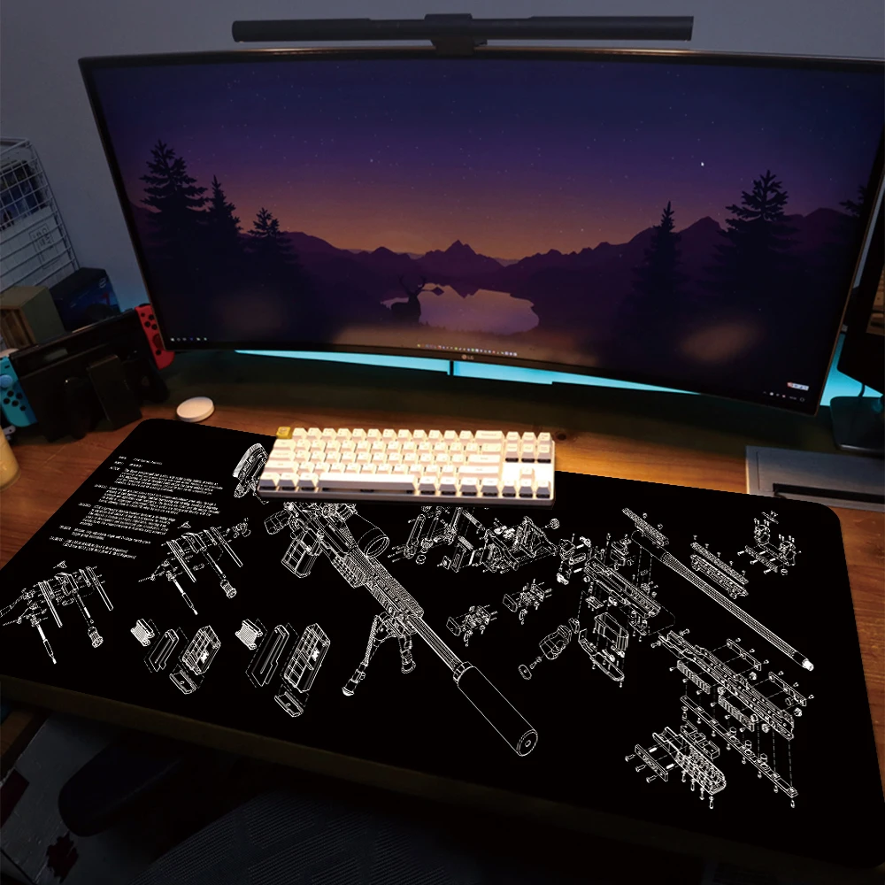 Firearm Large Cool Mouse Pad Gaming Desk Mat Gun Parts Mouse Mat Computer Rifle Mousepad 900x400mm Gamer Accessories AR15 AK47