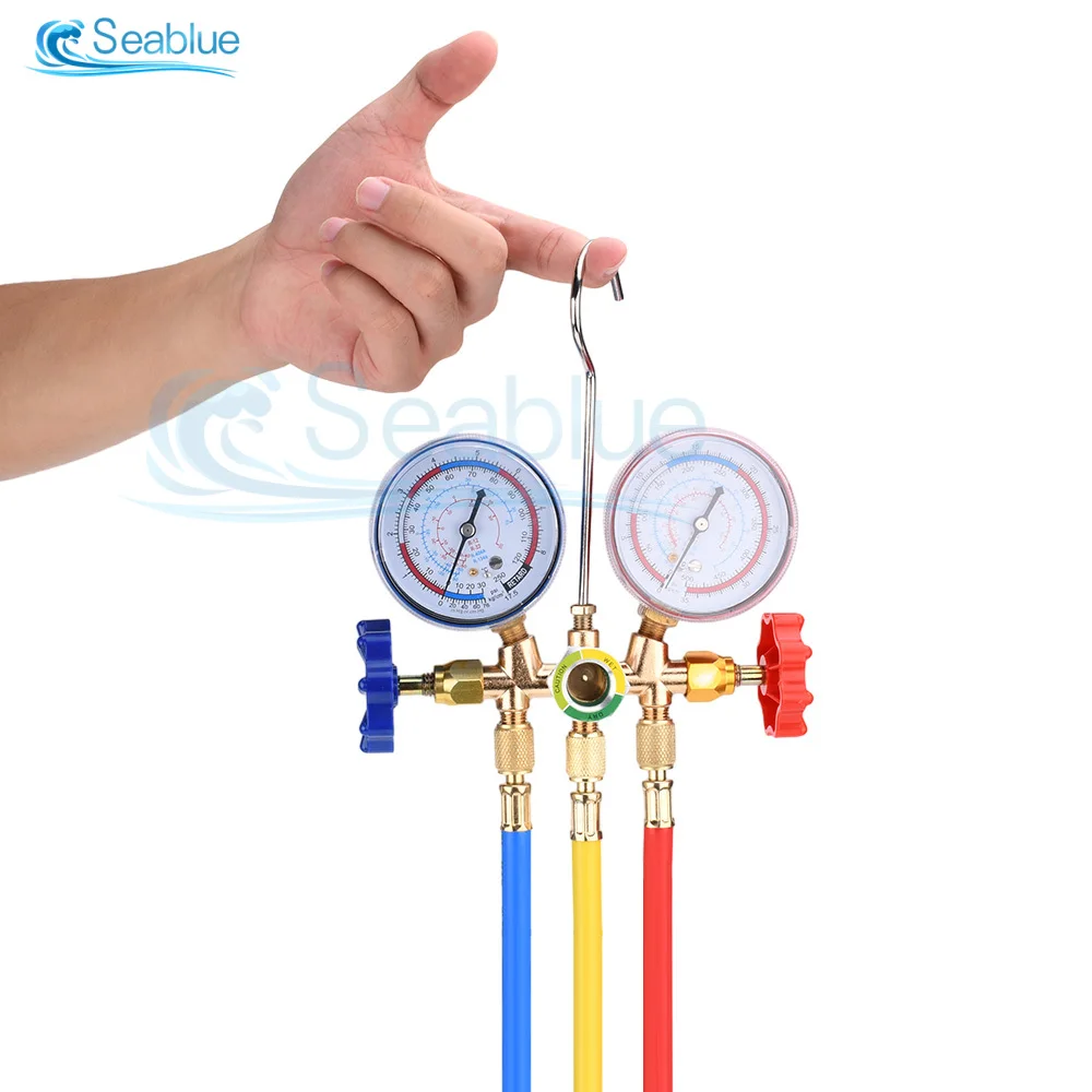 Refrigerant Manifold Gauge Air Condition Refrigeration Set Air Conditioning Tools with Hose and Hook for R12 R22 R404A R134A