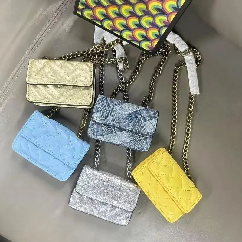 

New European and American Hot-selling Mini Bag Thread Color Matching Shiny Card Holder Shoulder Crossbody Chain Bag Female