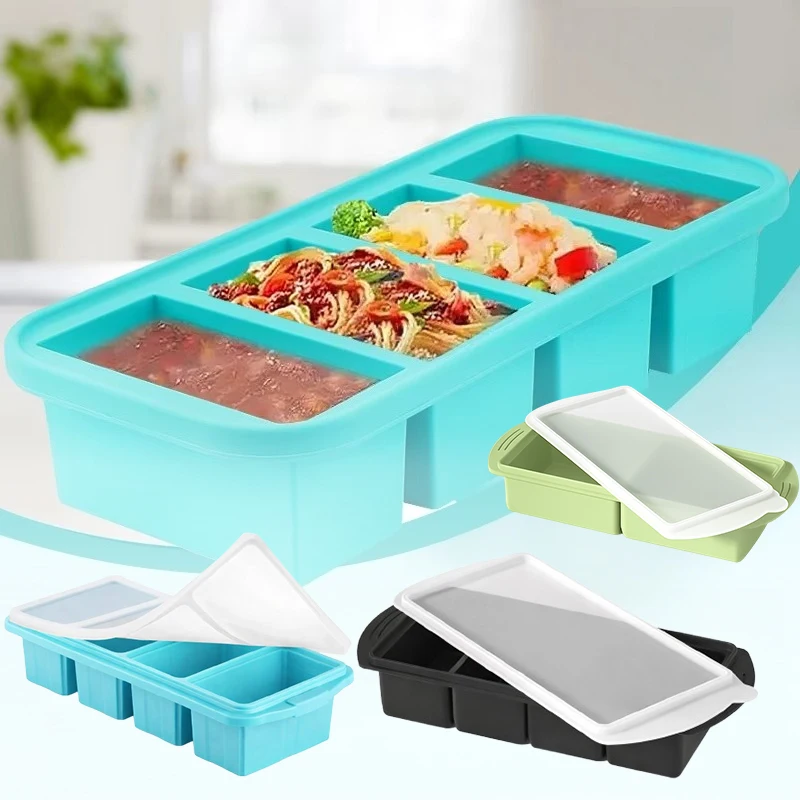 Molde Grande de Silicona para Cubitos de Hielo con Tapa, Contenedor de Almacenamiento de Alimentos para Congelador, Bandeja Gigante Multiusos para Organización de Cocina