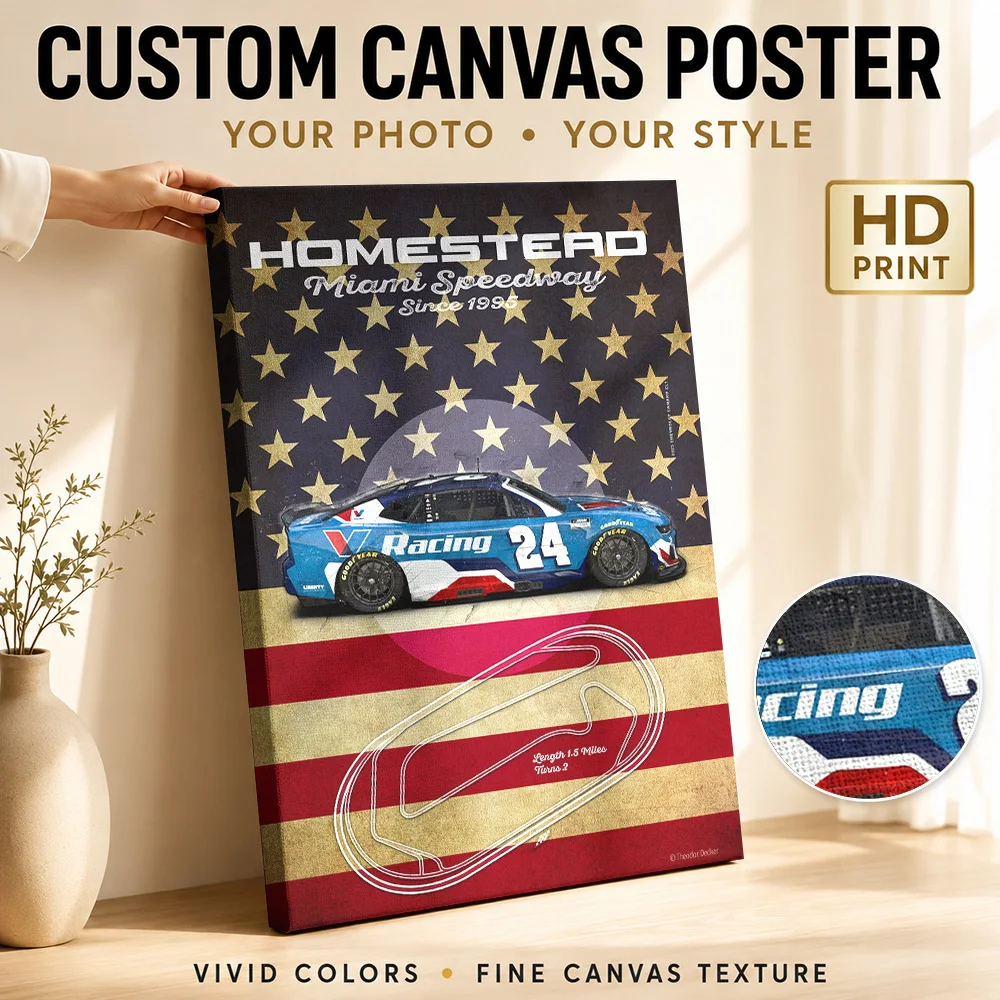 Homestead Miami Speedway Racing Framed Canvas Poster Personalized Photo Retro Automotive Wall Paintings Decoration for Garage