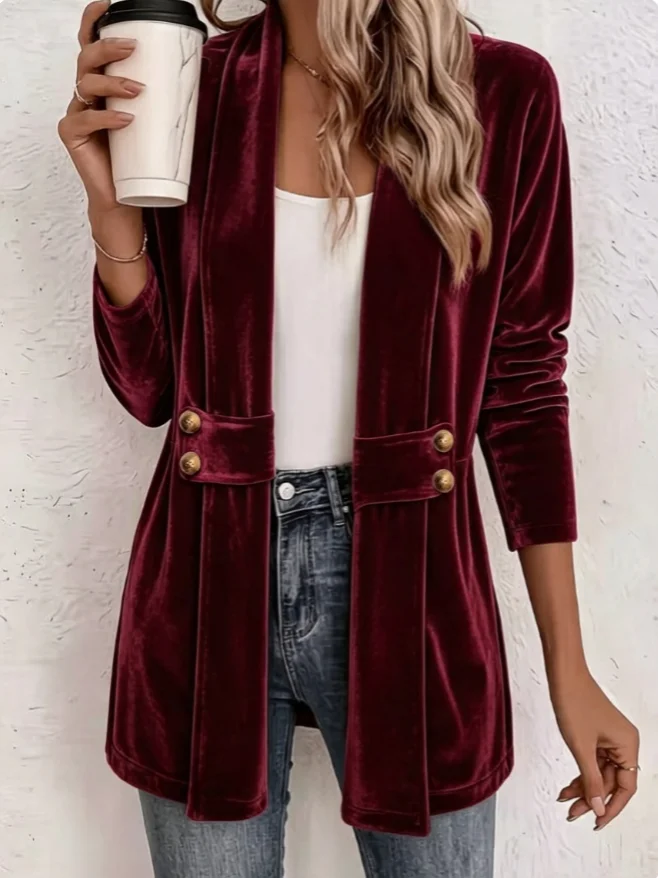Women's Velvet Open Front Coat - Jackets 评论和价格