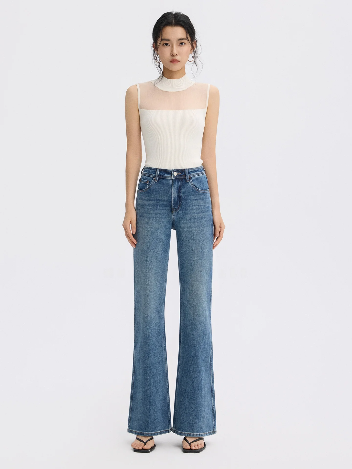 

Retro Blue Flared Denim Jeans Women Loose Wide Leg Spring New Sle Drapey Four-way Elastic Straight Leg Pants