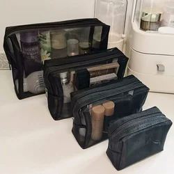 1pcs Zipper Cosmetics Bags Transparent Mesh Women Necessary Organizer Fashion Small Large Black Toiletry Bags Makeup Pouch Case