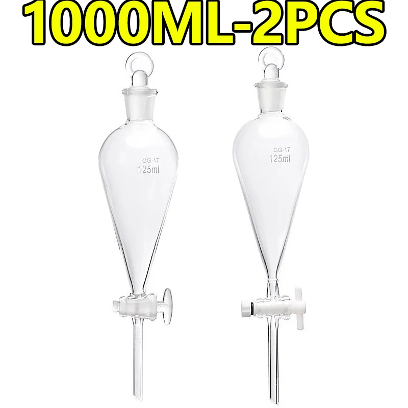 2 pieces pear-shaped separatory funnel, 1000ml glass piston/PTFE piston, dripping graduated funnel