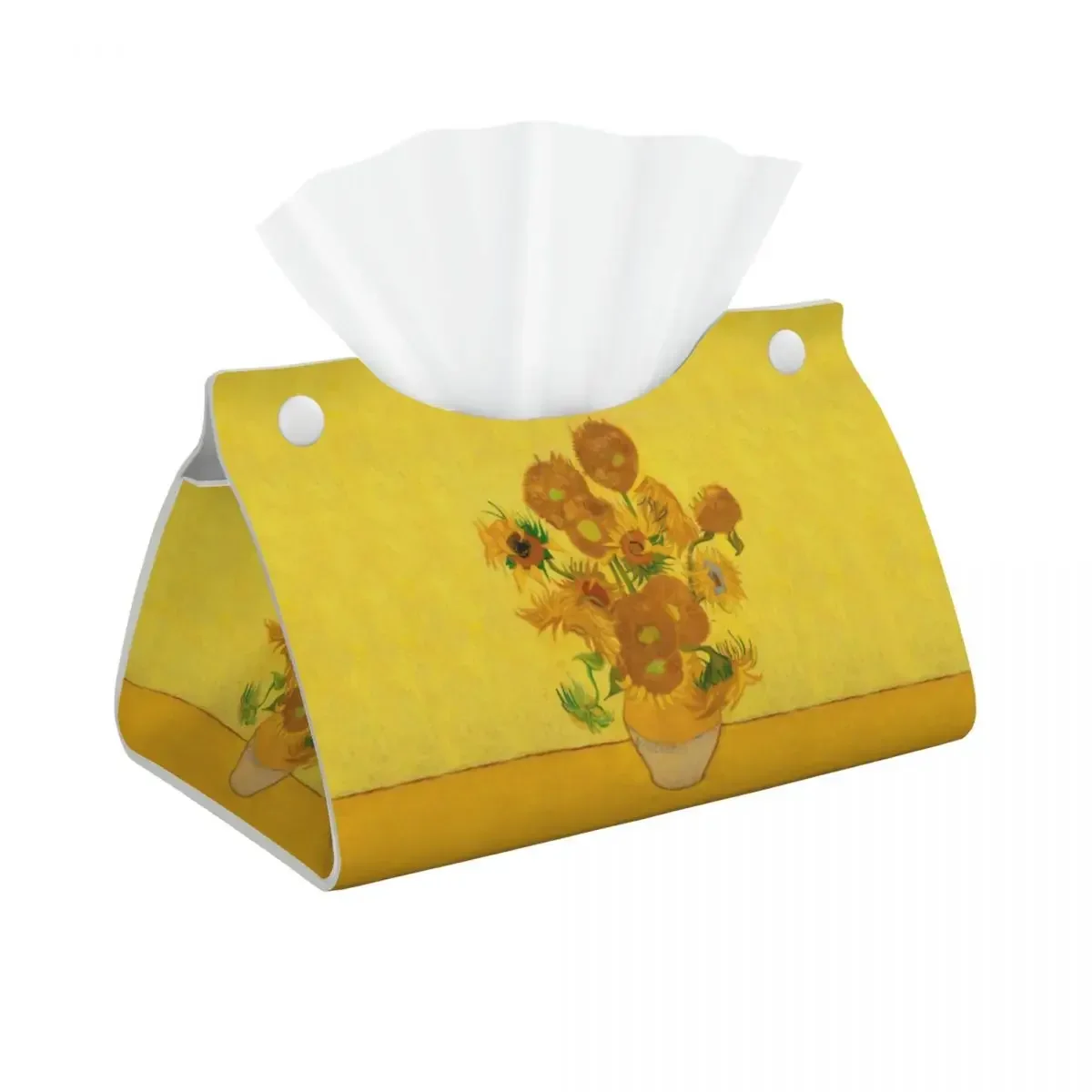 

Custom Vincent Van Gogh Sunflowers Tissue Box Cover Rectangular PU Leather Sun Flowers Facial Tissue Box Holder for Bathroom