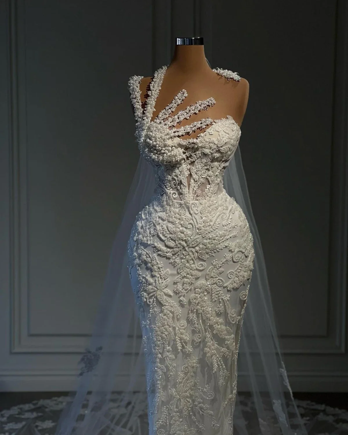 Robes de mariée sirène personnalisées avec appliques en dentelle, train de balayage, robe vintage en fibre, gracieuse, patients Sereia, quoi que ce soit