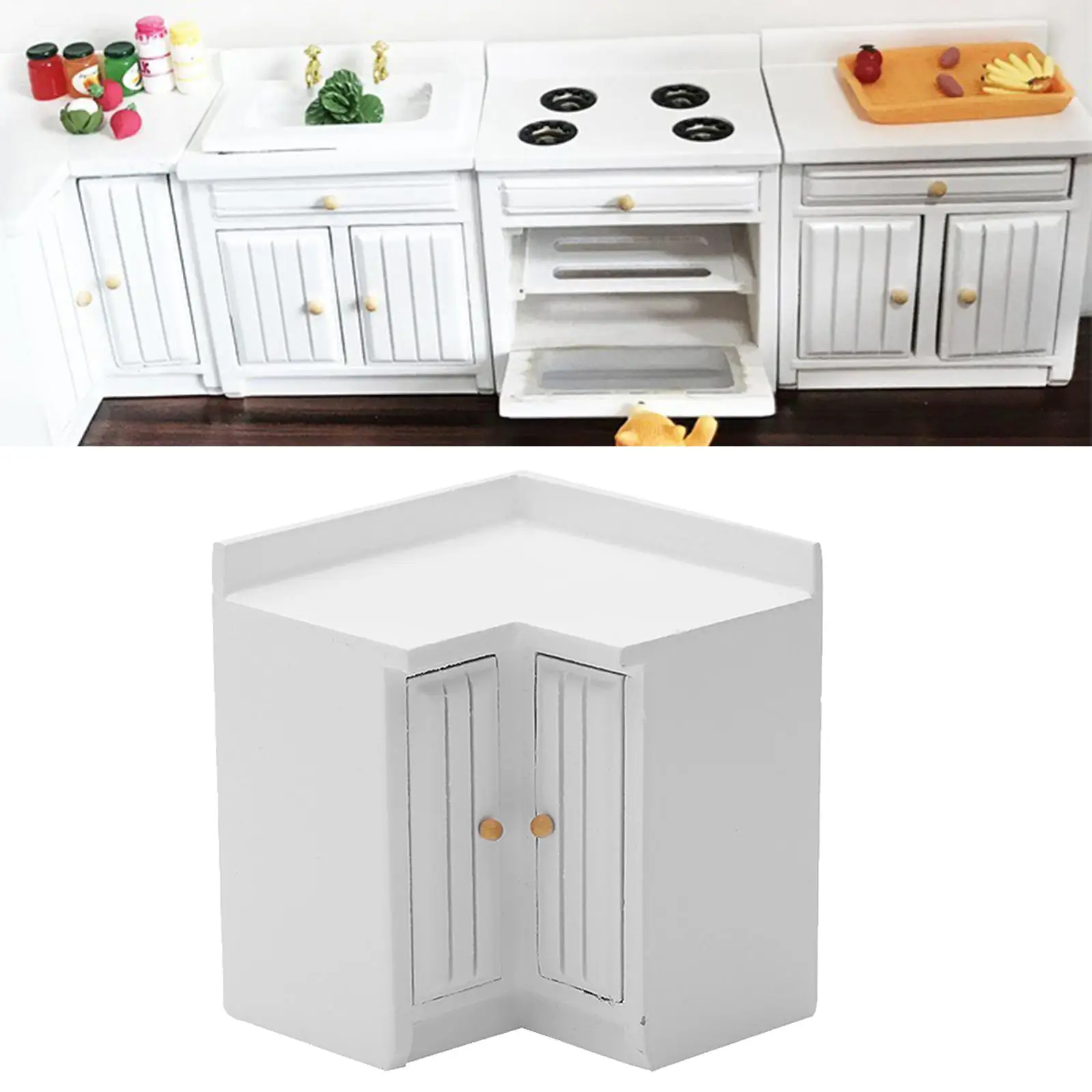 

Miniature Kitchen Furniture Set for Dollhouse, 1/12 Scale Corner Cabinet