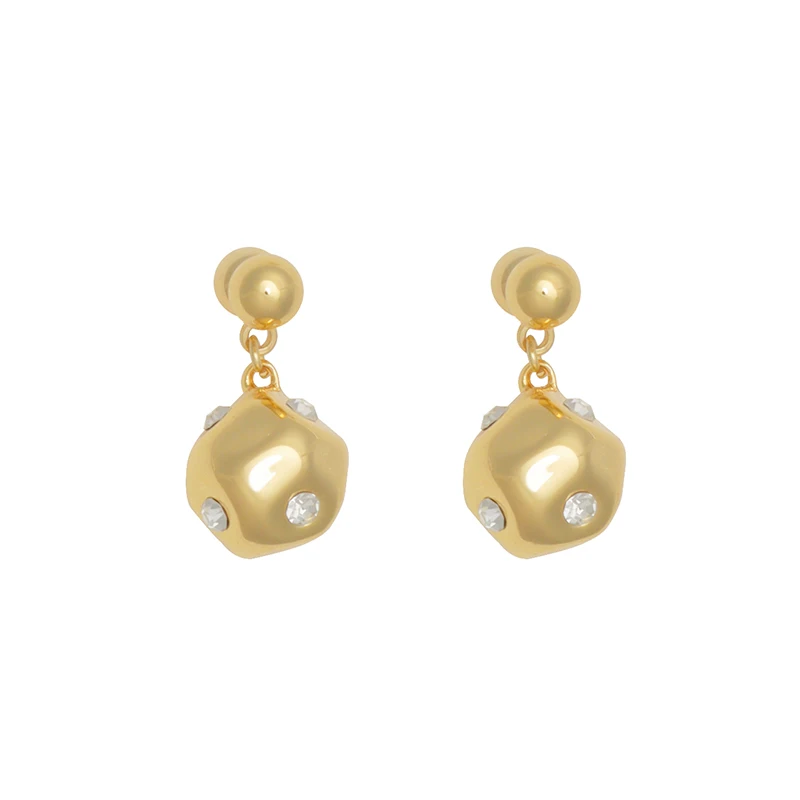 Design sense Lrregular Cut Metal Ball Gold Color Pendant Earrings Unusual Jewelry Ear Accessories For Women 2024 Christmas Party