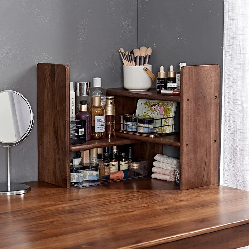 

Solid Wood Bookshelf Desktop Small Desk Shelving Black Walnut Multi-storey Office Storage Estante Para Livros Furniture WKBC