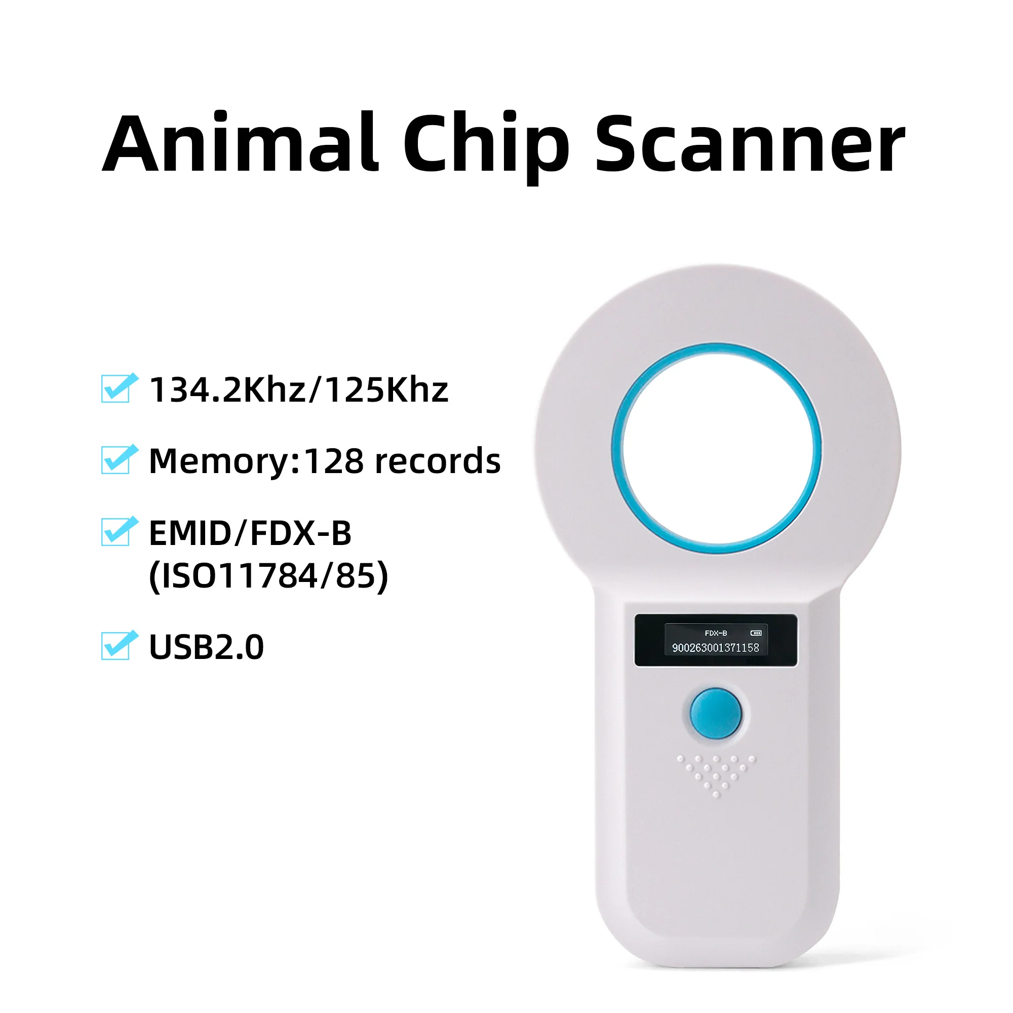 Cute USB 2.0 Animal Chip Reader 134.2kHz 125kHz Dog Cat Pet ISO 11784/85 Microchip Scanner Puppy Identification Rechargeable