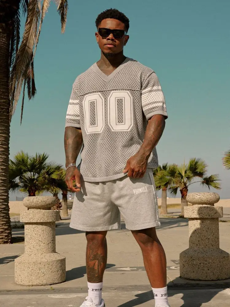 American 00 shirt T-shirt men's sports fitness quick drying breathable large mesh print short sleeve v neck t
