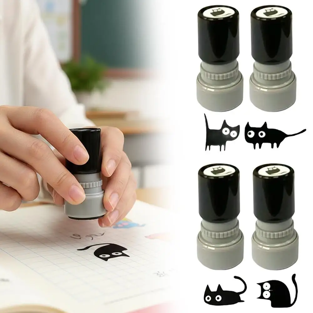 1 Set 4 Styles Cute Cartoon Stamps Lovely Small Black Cat Stamp DIY Scrapbooking Decoration Diary Collage Stationery