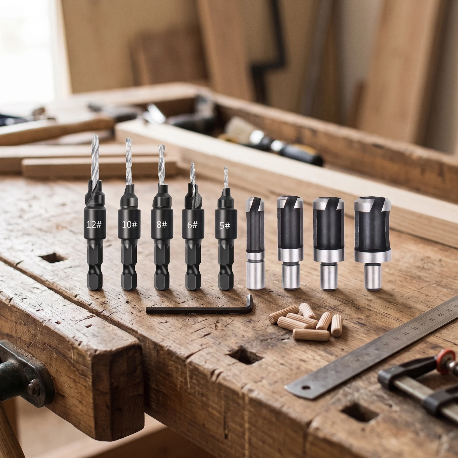Wood Plug Cutter Sharp Countersink Drill Bit Plug Cutter Sturdy Tool Wear-Resistant for Woodworkers, Woodworking