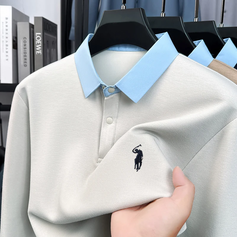 

Men's Long Sleeved Polo Shirt Autumn Winter 2025 New Loose Embroidered Base T-shirt