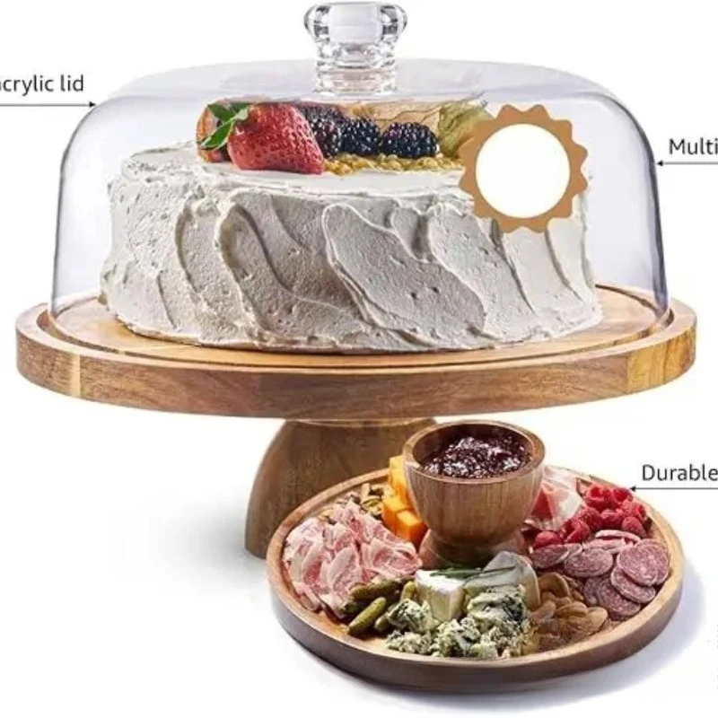 For Wooden Dining Table Plate, Round Multi-purpose Cake Tray Dessert Plate, Solid Wood Fruit Wedding Snack Plate