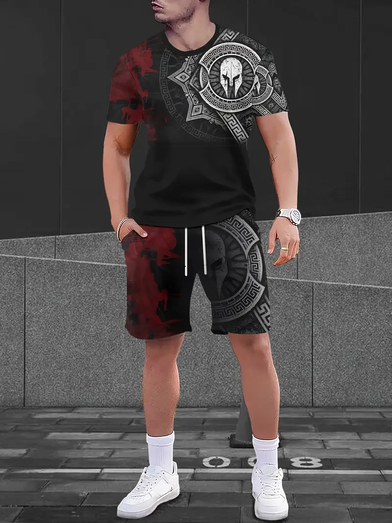 

Skull Graphic 3D Printed Fashion Men's Short Sleeve Top And Shorts Set Plus Size Casual Short Sleeve T-shirt Shorts 2-piece Sets