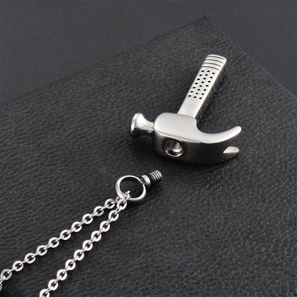 Hammer Cremation Jewelry for Ashes Urn Necklace Stainless Steel Keepsake Memorial Pendant Grandpa Ashes Holder Necklace