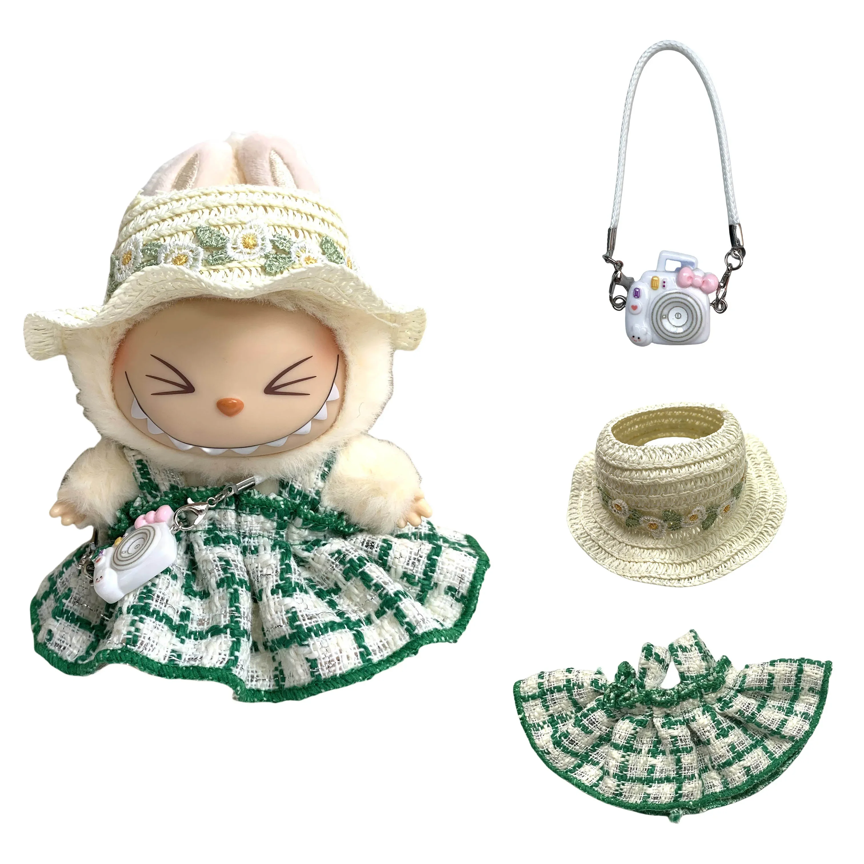 

Clothes for Labubu Mini Doll'S Clothes Outfit Accessories doll Green dress hat shose Clothing