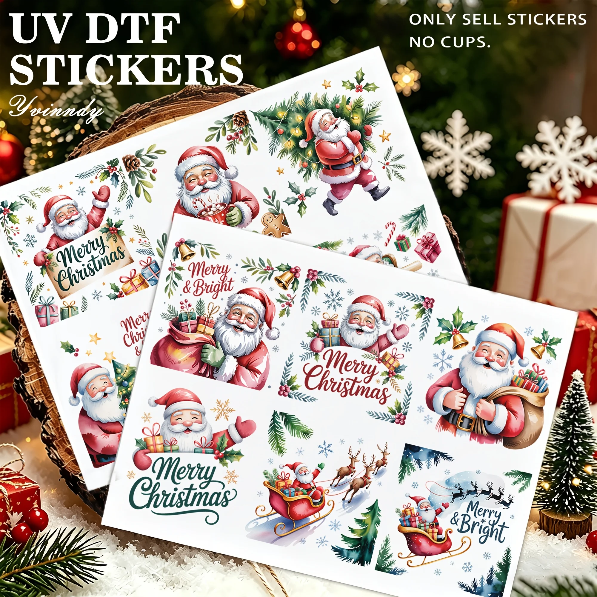 12PCS/Set Of The Kindly Santa Claus Designs Made With Waterproof Durable High-quality UV DTF Transfer Stickers (NO Cup)