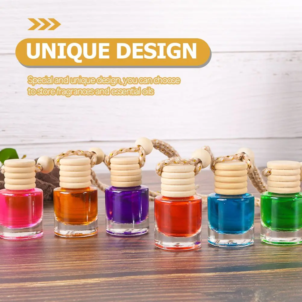 12개 유리 향수병 미니 DIY 나무 캡 아로마테라피 디퓨저 차량용 걸이형 에센셜 오일 여행용 소형 재사용 가능