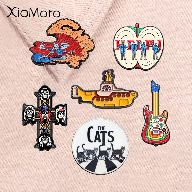 British Rock Band Enamel Pins Help Music Album Punk Skull Cross Electric Guitar Brooch Lapel Badge Jewelry Gift for Fans Friends