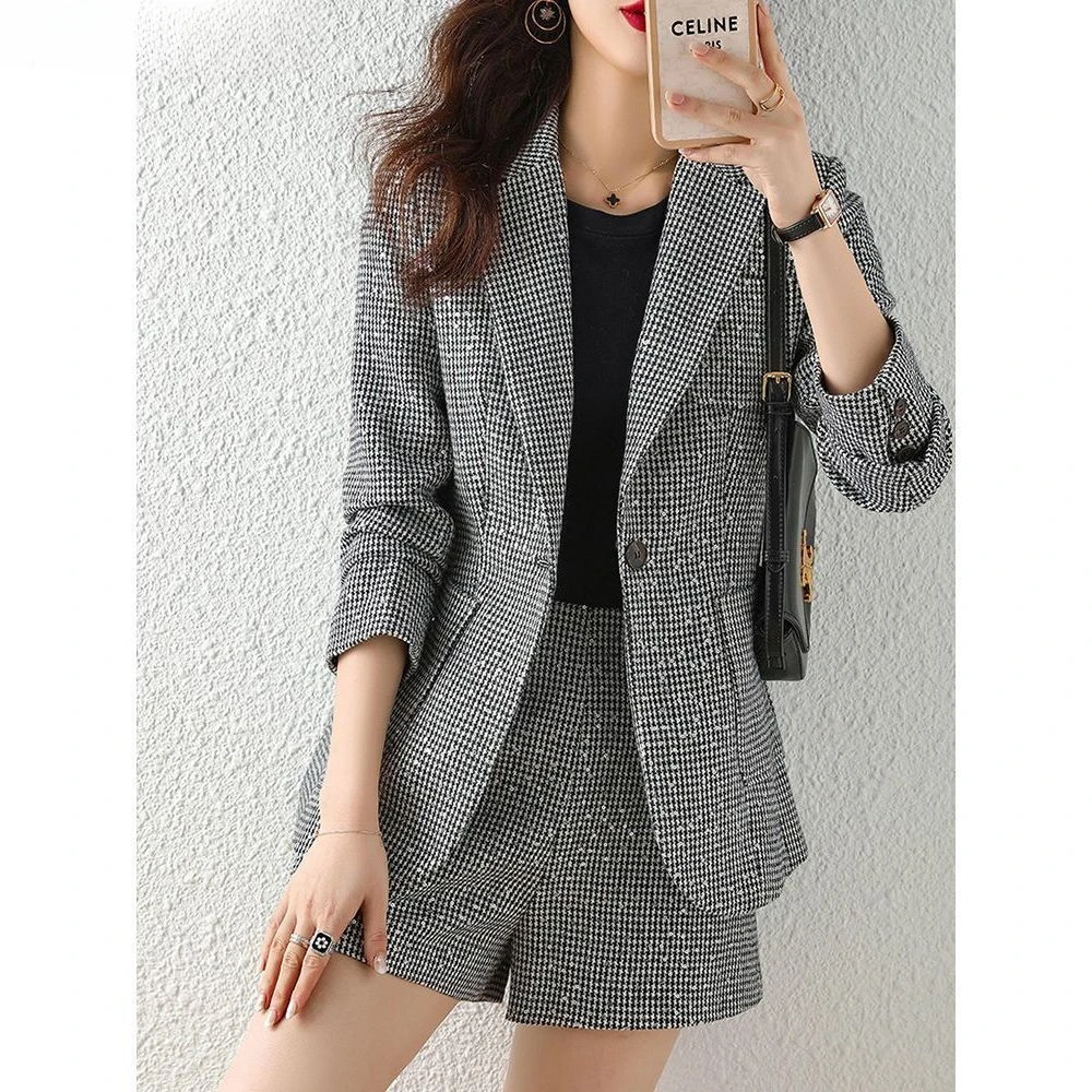 

Fashion Spring and Autumn Women's Set 2024 New Korean Style Slim Fit Suit Shorts Reduced Age Elegant Women's Two Piece Set