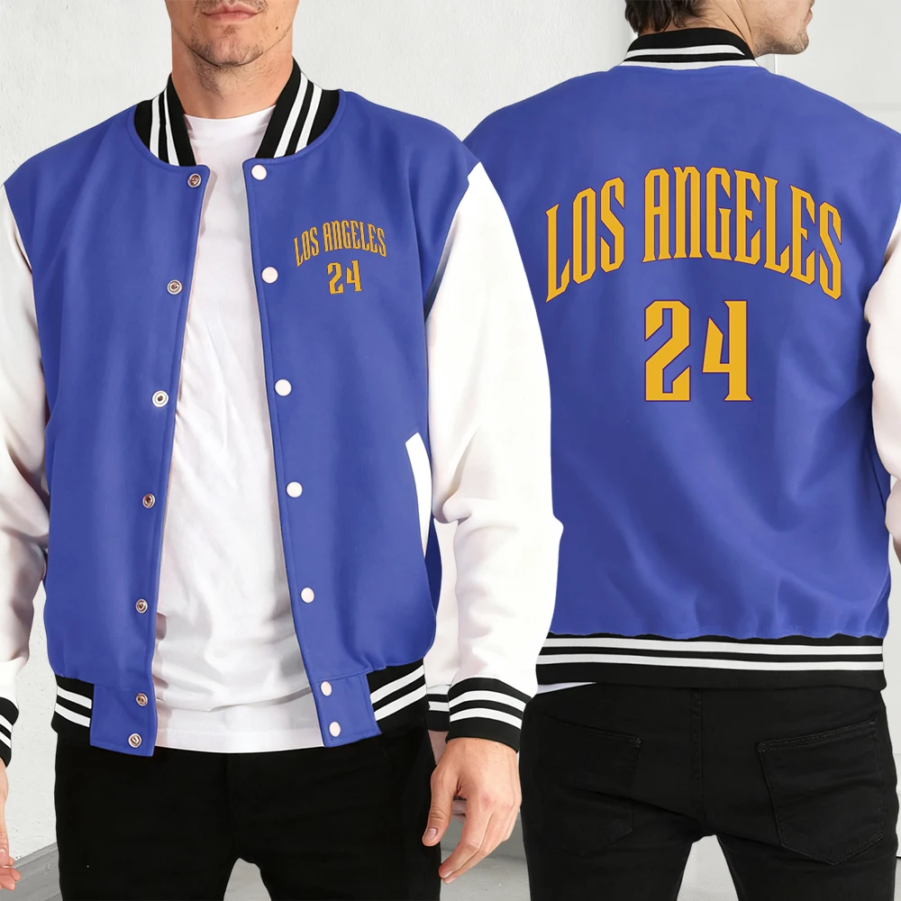 

Los Angeles 24 Letter Print Baseball Jersey Men Casual Trendy Sportswears Street Winter Jacket Autumn Pocket Unisex Tops