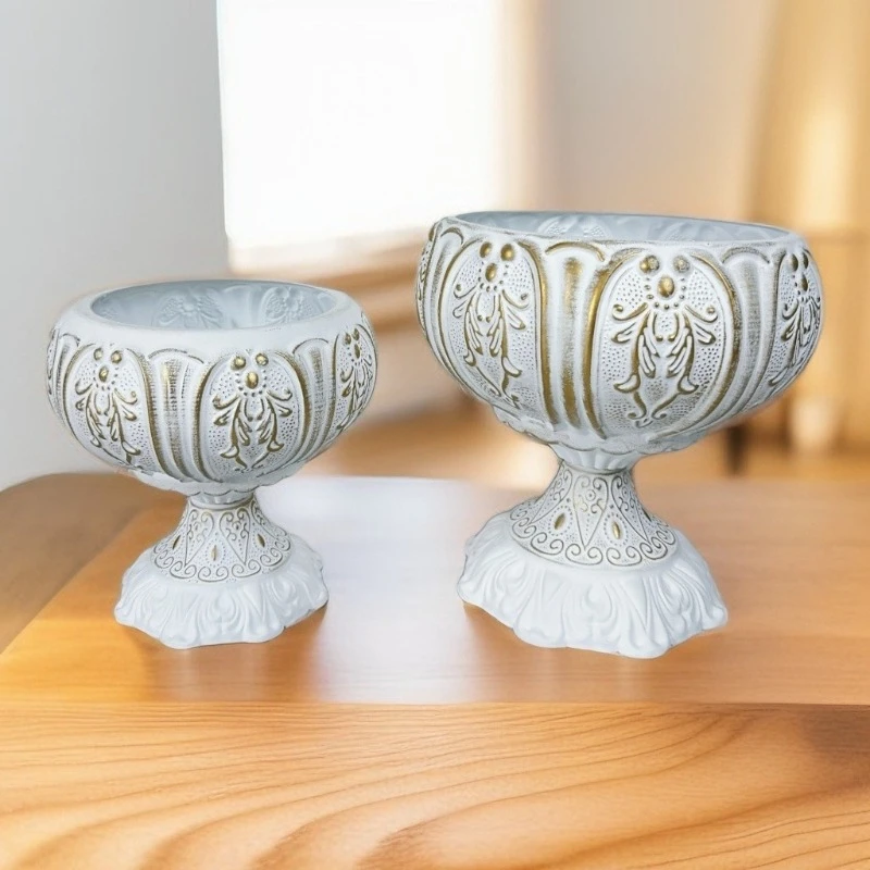 French Court Style Metal Flower Pot Three-dimensional Relief High Foot Vase High-end Home Living Room Dining Table Decoration