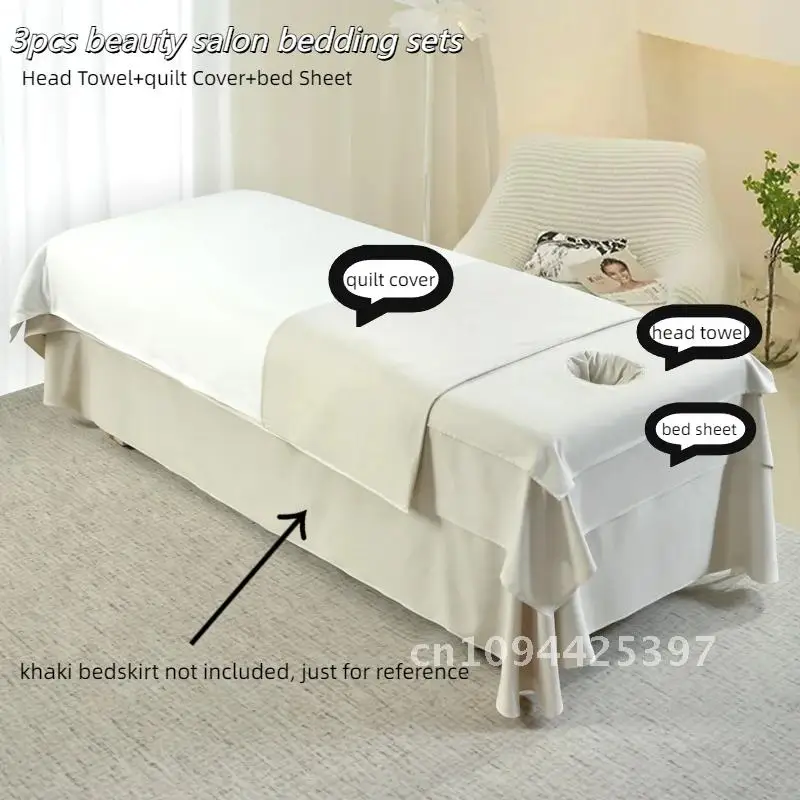 3pcs Beauty Salon Bedding Sets, Head Towel+quilt Cover+bed Sheet Skin Friendly Bedsheet Cosmetic Salon Sheets Spa Massage Sheets