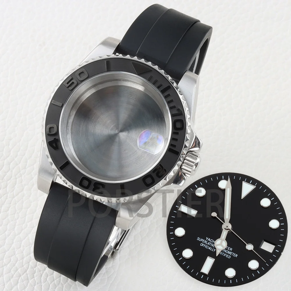 40mm NH35 Watch Case with 28.5mm Dial Hands Set for Yacht-Master NH35 NH36 Movement Sapphire Blue Luminous Dial Watch Accessorie