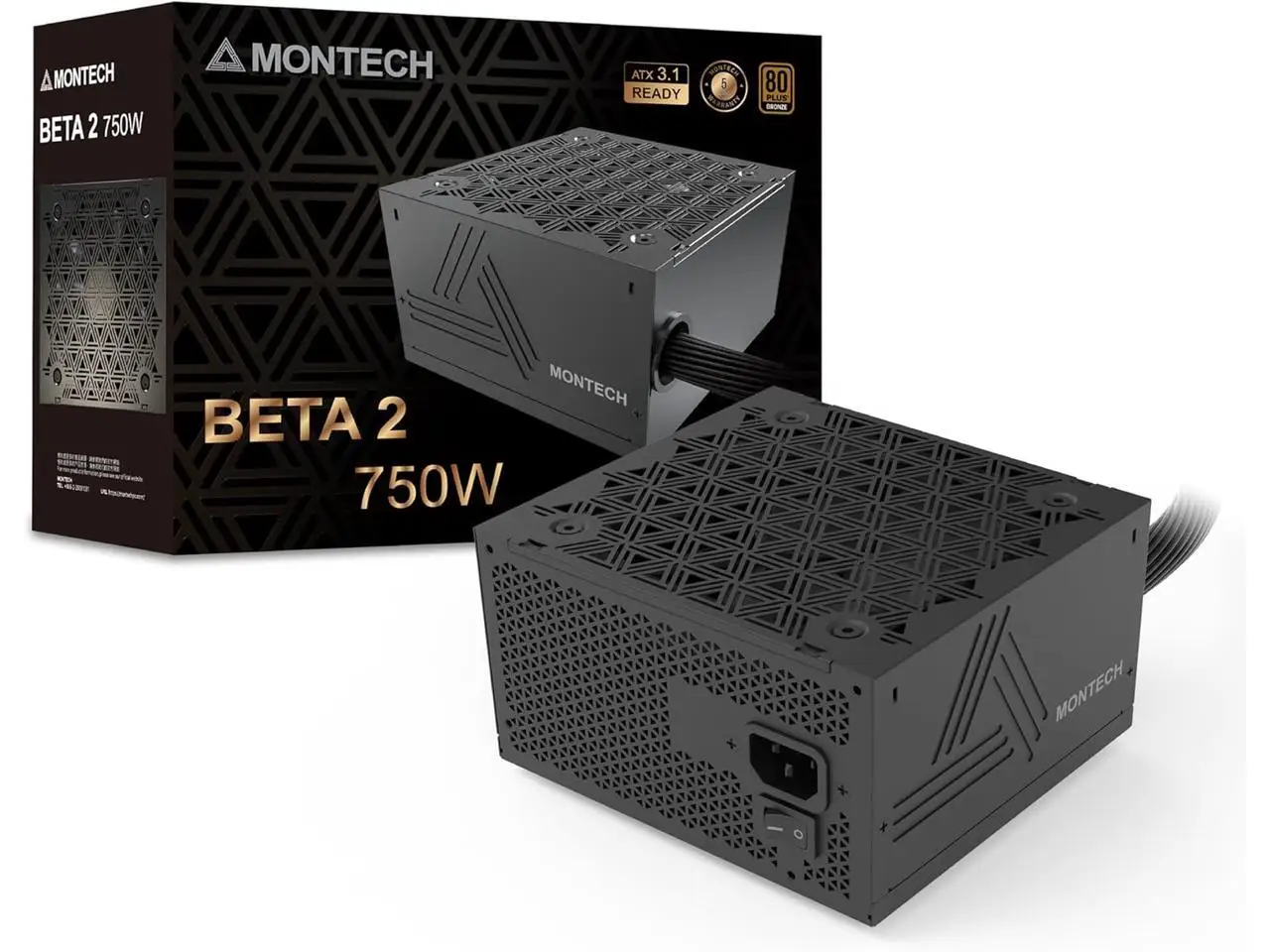 MONTECH BETA 2 750W Power Supply, ATX 3.1 Ready, 80+ Bronze Certified, DC-to-DC Stability, Industrial Japanese Main Capacitor, Full Protection Suite (BETA2750W)
