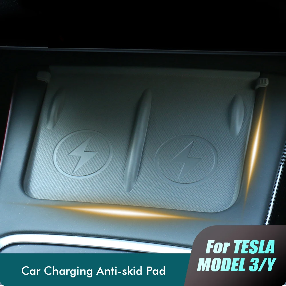 For Tesla Model 3 Model Y 2021-2022 Silicone Anti-skid Pad TPE Type Car Phone Wireless Charging Pad Car Accessories