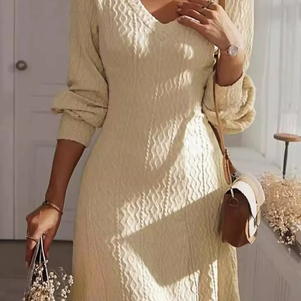 فستان كاجوال متوسط الطول على شكل حرف a بأكمام مستقيمة وفتحة رقبة مستديرة طقم تنورة نسائية على الموضة #4