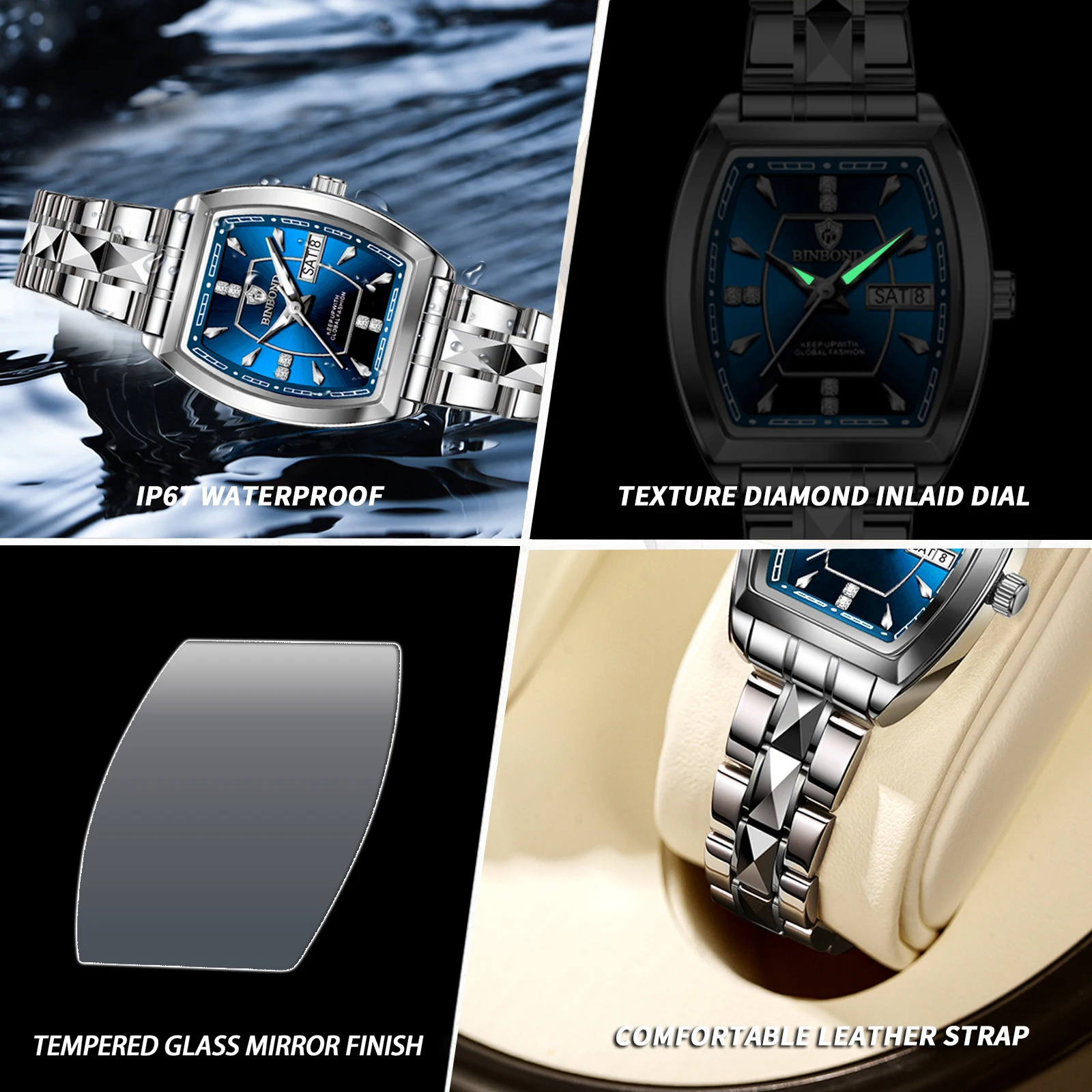 BINBOND Week Display Auto Date Casual Reloj Precise Quartz Watches For Women Luxury Luminous Waterproof Durable Ladies Watch view 6
