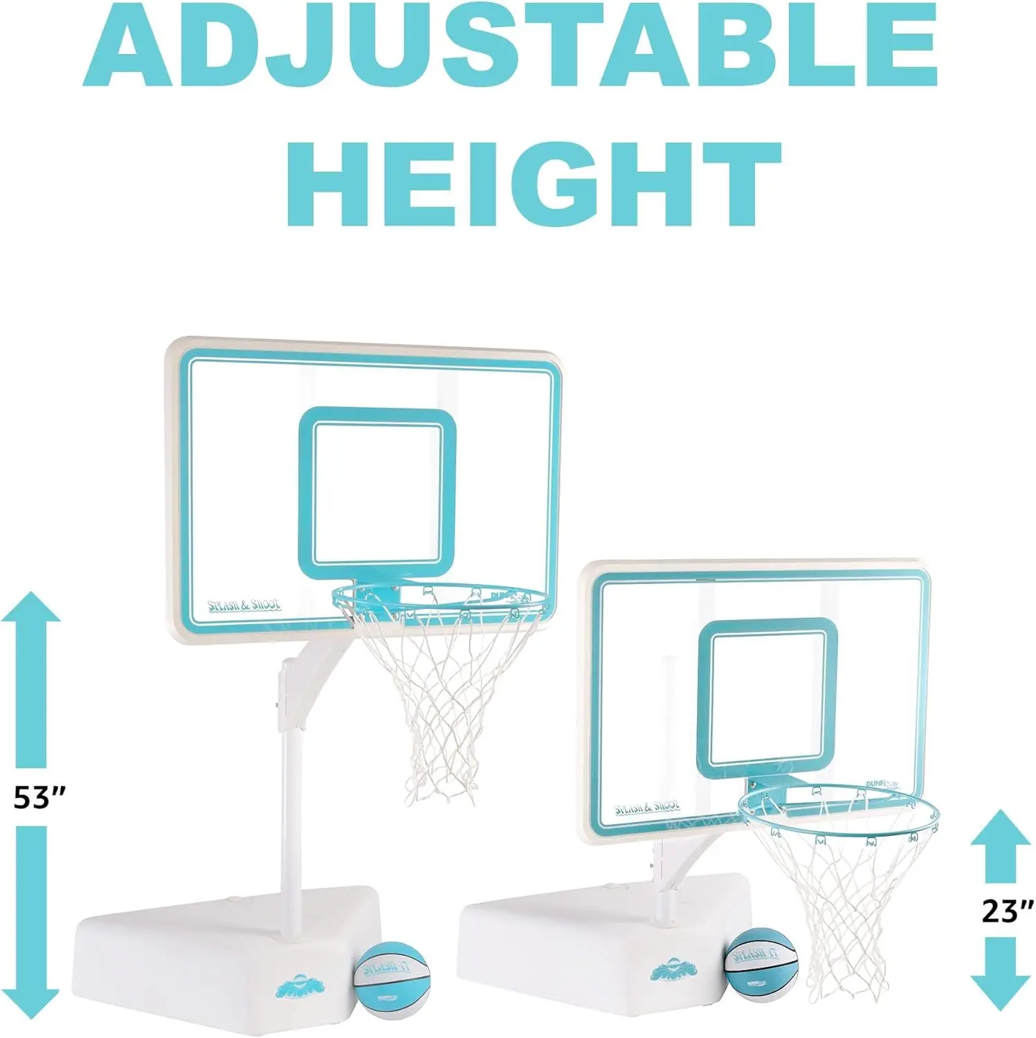 -Rite Splash & Shoot Outdoor Adjustable Height Swimming Pool Basketball Hoop w/Ball, Base, & 18 Inch Stainless Steel Rim, Made i