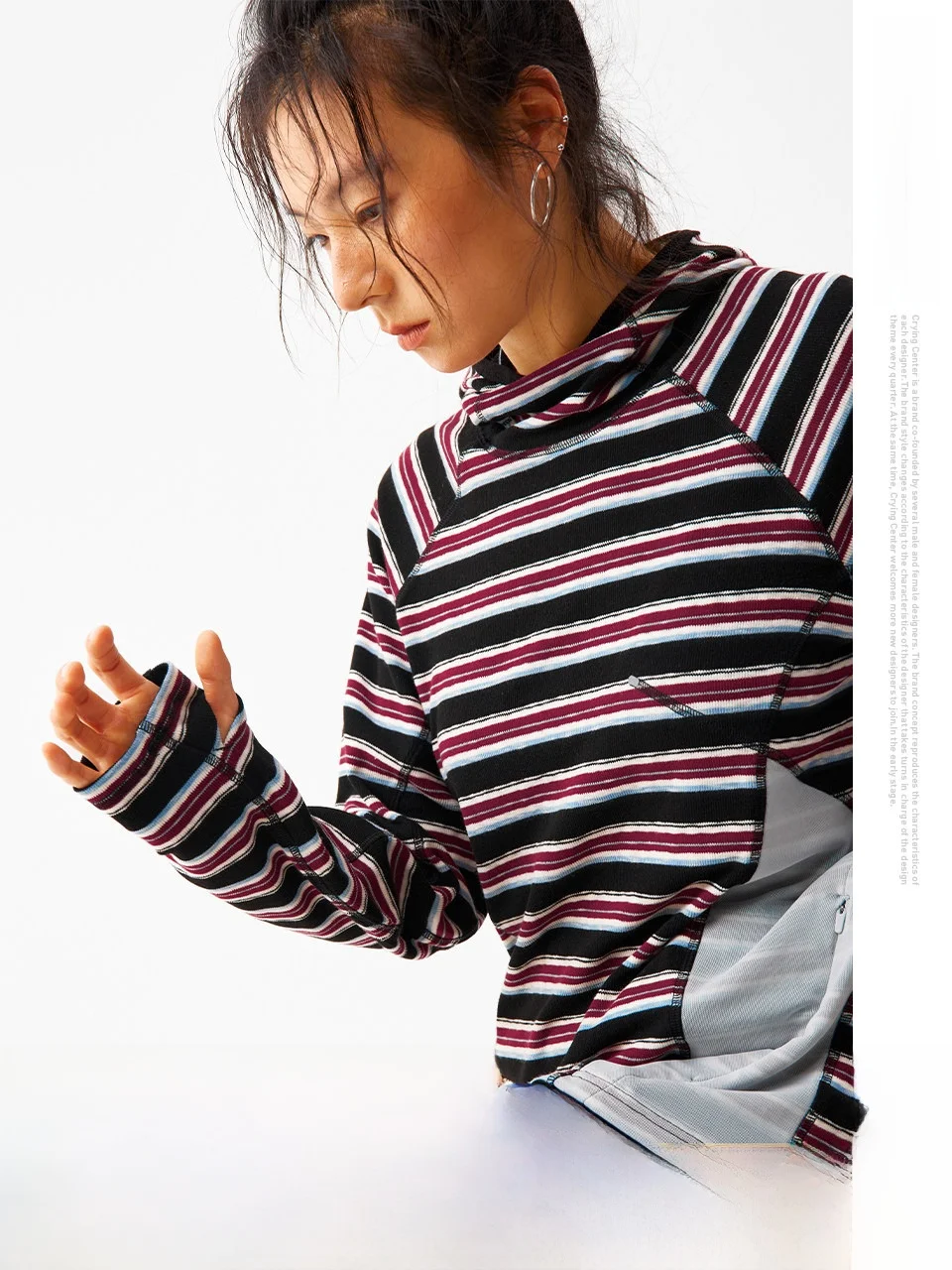 CryingCenter Casual Sporty Long Sleeve Hoodie Striped Color Block Hassu Line Pocket Men's T-Shirt Polyester Cotton Spandex Blend