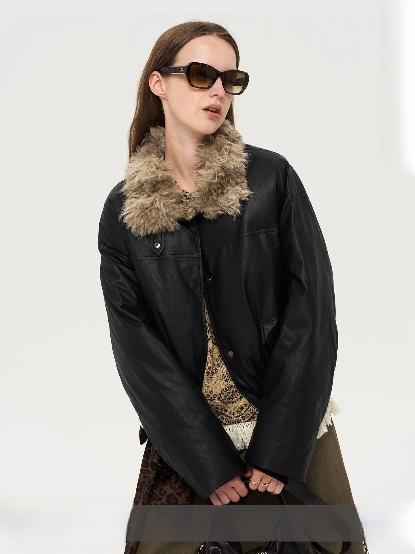 Warm Fur Collar Eco-friendly Leather Jaet Vintage ort Coat for Youth Daily Wear Thiened Long Sve Chinese Production